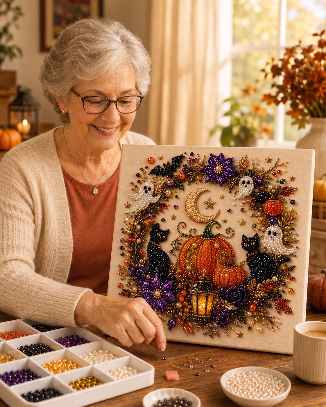 š„ Last Day 49% OFF ā š»āØ Halloween Pearl Art DIY Kit ā Turn Tiny Pearls into Spooky-Cute Magic