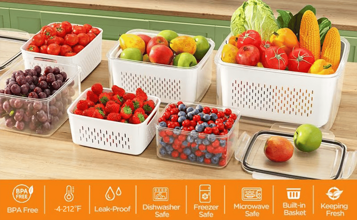 šHousehold transparent plastic food storage box-Including drain basketš§