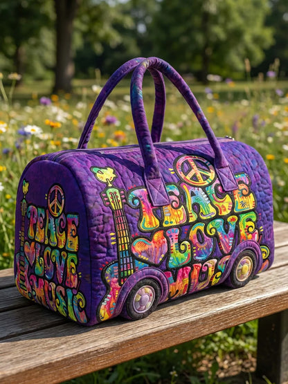 Hippie Music Peace Love Quilted Duffle Bag