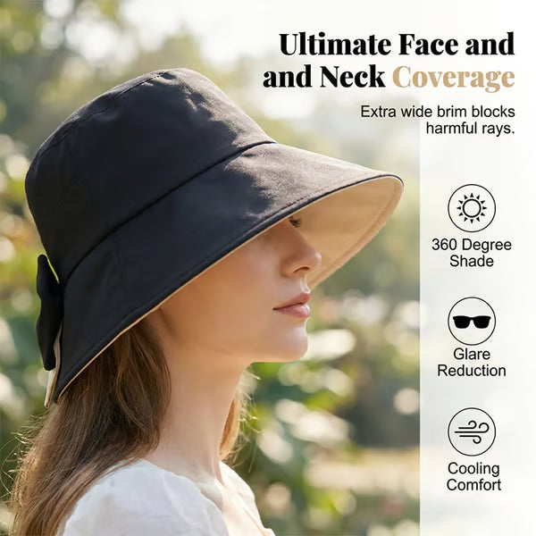 Women's Bowknot Wide Brim Sun Protective Hat
