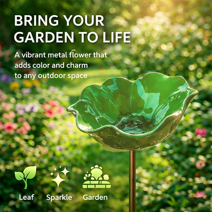 🐦 Handmade Metal Flower Garden Stake – Bird Bath & Outdoor Decor for Nature Lovers 🌸