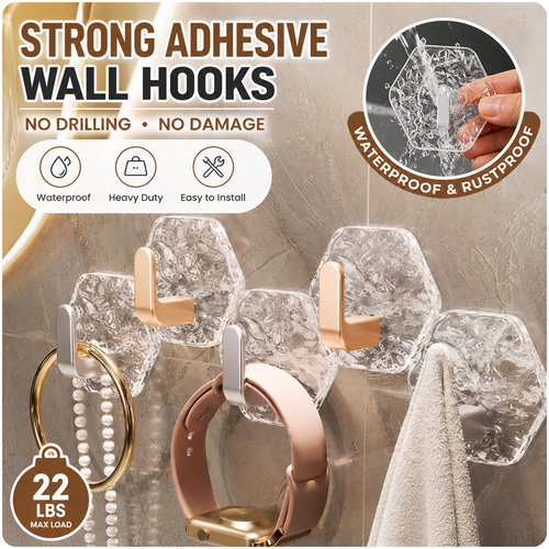 ✨Day Sale 50% OFF✨10 Pack Hexagonal Adhesive Wall Hooks – Waterproof Heavy Duty Hooks