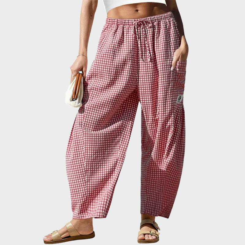 Womens Wide Leg Gingham Striped Plaid Pants