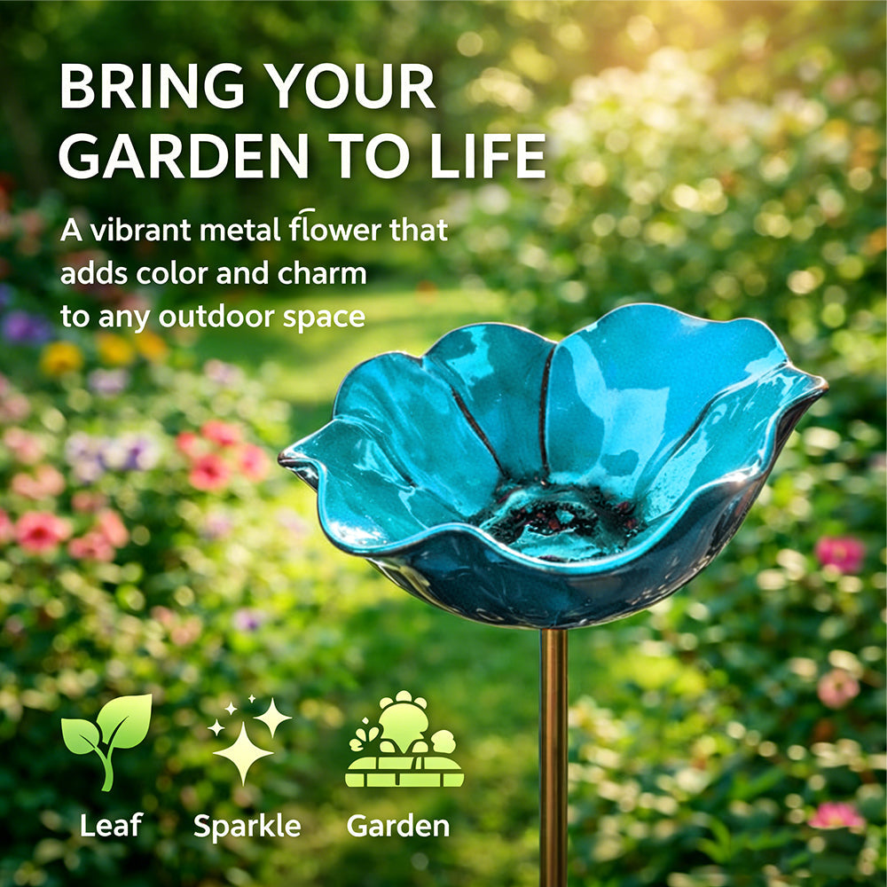 🐦 Handmade Metal Flower Garden Stake – Bird Bath & Outdoor Decor for Nature Lovers 🌸