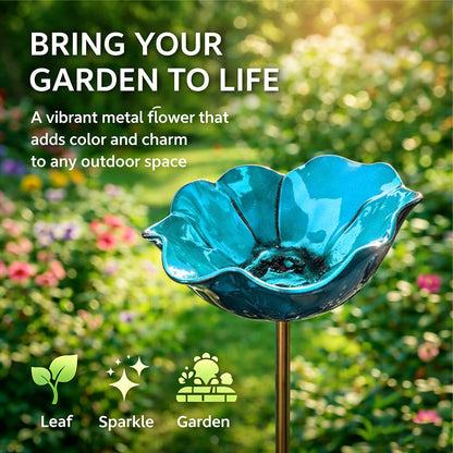 🐦 Handmade Metal Flower Garden Stake – Bird Bath & Outdoor Decor for Nature Lovers 🌸