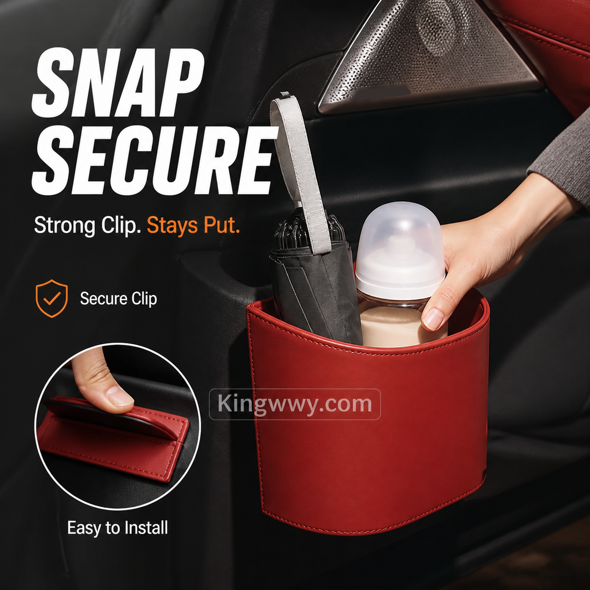 Leather Car Door Cup Holder – Wide‑mouth opening, easy reach for drinks & phone. Clip‑on secure fit. PU leather, tough & stylish. 🛡️✨