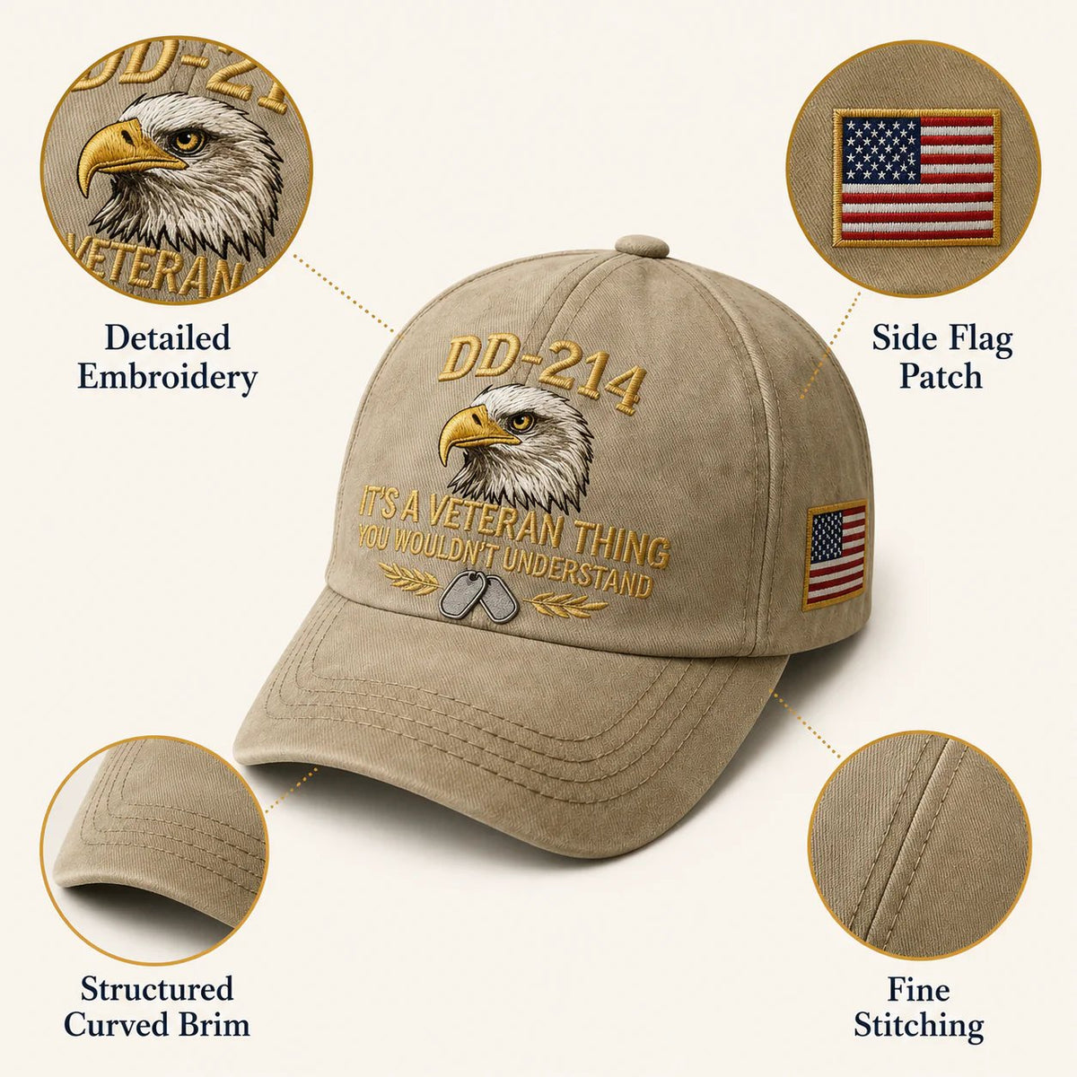 DD-214 Veteran 3D Embroidered Cap - "IT'S A VETERAN THING YOU WOULDN'T UNDERSTAND" 🎁 Free Honor Coin With Every Cap Purchase
