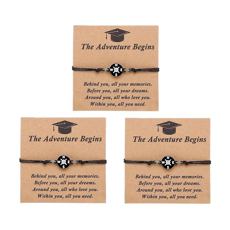 Graduation Compass Bracelet for Class of 2026 – Inspirational Gift for Her Him, High School College 8th Grade Graduate, Stainless Steel with Heartfelt Card & Graduation Cap Box