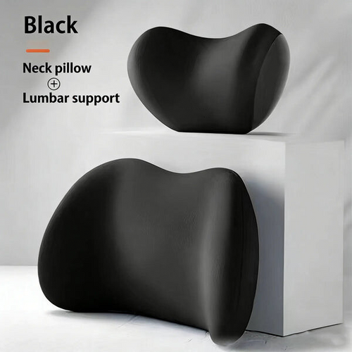 NIRACL Car Driving Car Pillow Set Neck and Waist Black Foam Neck Pillow Memory Lumbar Pillow