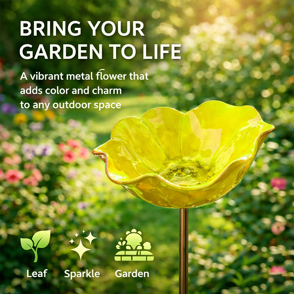 🐦 Handmade Metal Flower Garden Stake – Bird Bath & Outdoor Decor for Nature Lovers 🌸