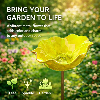 🐦 Handmade Metal Flower Garden Stake – Bird Bath & Outdoor Decor for Nature Lovers 🌸