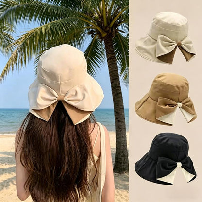 Women's Bowknot Wide Brim Sun Protective Hat