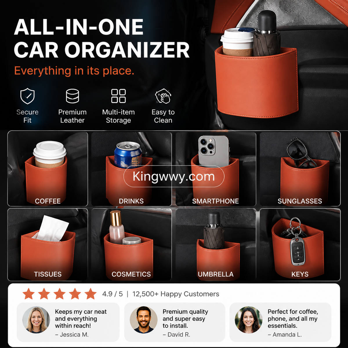 Leather Car Door Cup Holder – Wide‑mouth opening, easy reach for drinks & phone. Clip‑on secure fit. PU leather, tough & stylish. 🛡️✨