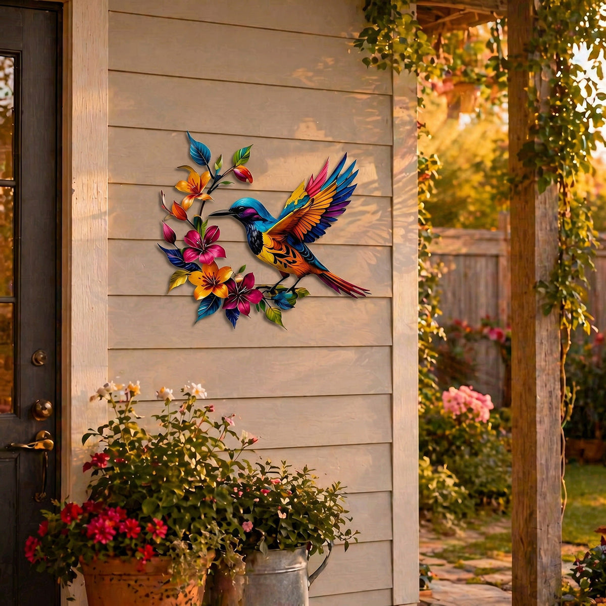Hummingbird Bloom Metal Wall Art