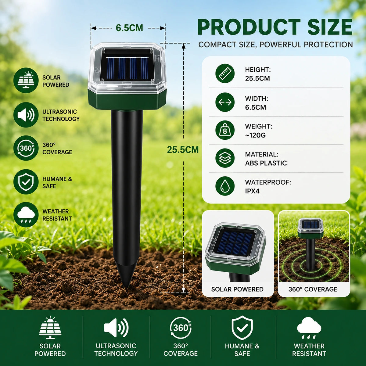 🌸Spring Sale 50% OFF☘️Solar Powered Waterproof Screw Mole Repellent