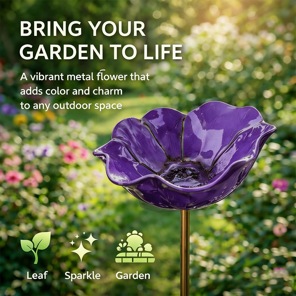 🐦 Handmade Metal Flower Garden Stake – Bird Bath & Outdoor Decor for Nature Lovers 🌸