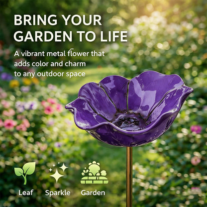 🐦 Handmade Metal Flower Garden Stake – Bird Bath & Outdoor Decor for Nature Lovers 🌸