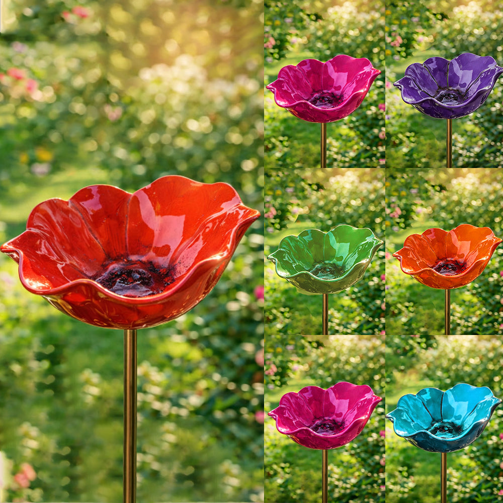 🐦 Handmade Metal Flower Garden Stake – Bird Bath & Outdoor Decor for Nature Lovers 🌸
