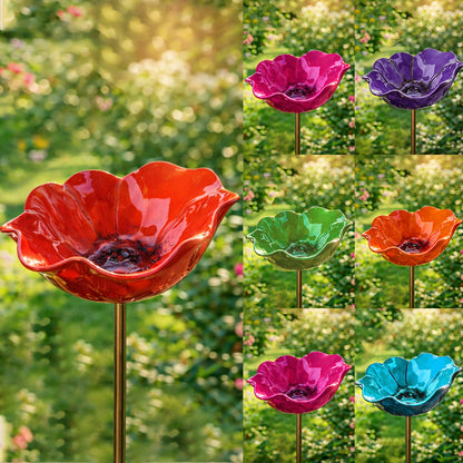 🐦 Handmade Metal Flower Garden Stake – Bird Bath & Outdoor Decor for Nature Lovers 🌸