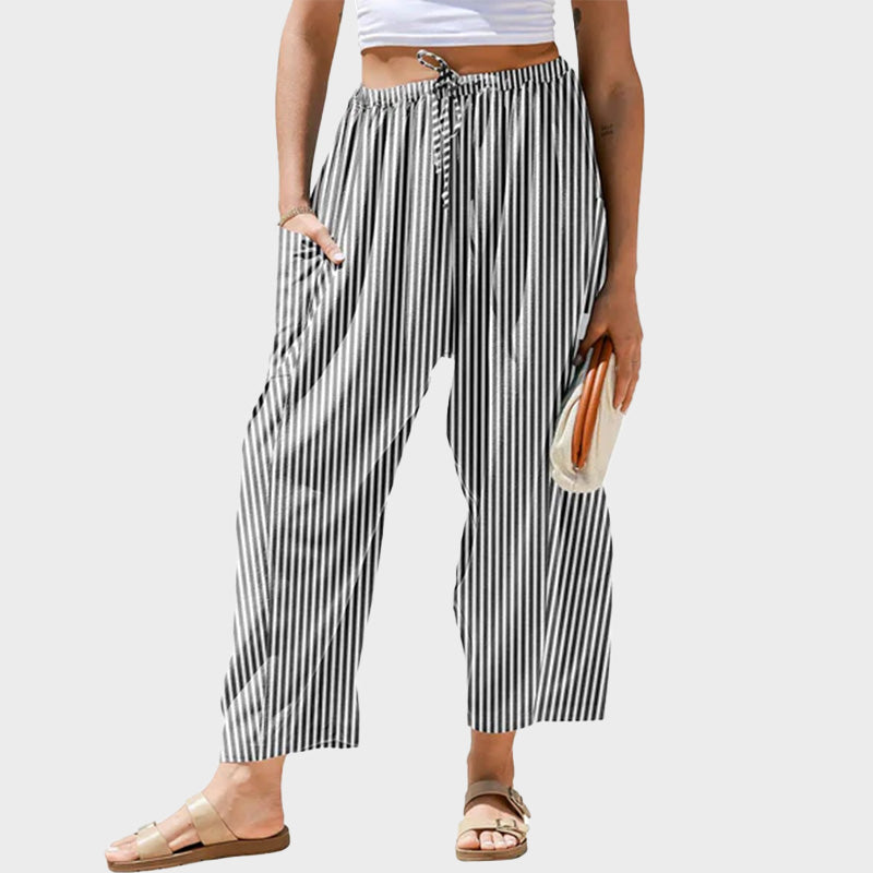 Womens Wide Leg Gingham Striped Plaid Pants