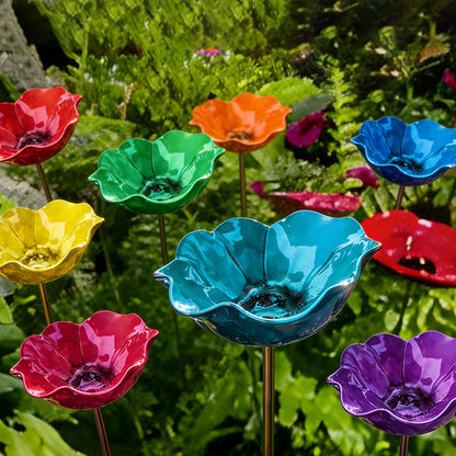 🐦 Handmade Metal Flower Garden Stake – Bird Bath & Outdoor Decor for Nature Lovers 🌸