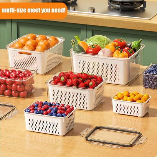💖Household transparent plastic food storage box-Including drain basket💧