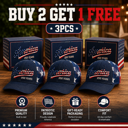🔥 ❤️ 🇺🇸 America 250 Years Patriotic Embroidered Mesh Trucker Cap