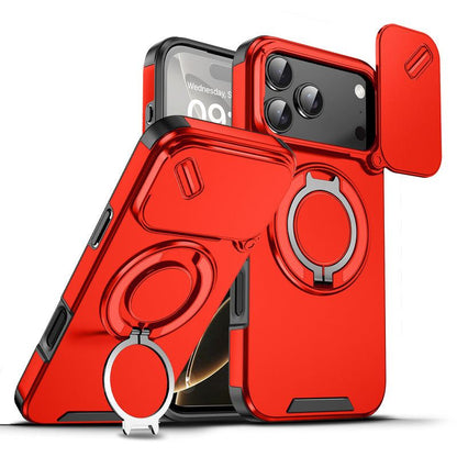 Military-Grade Shockproof Magnetic Case with Camera Slide & 360° Kickstand Ring