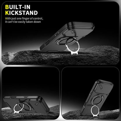 Military-Grade Shockproof Magnetic Case with Camera Slide & 360° Kickstand Ring