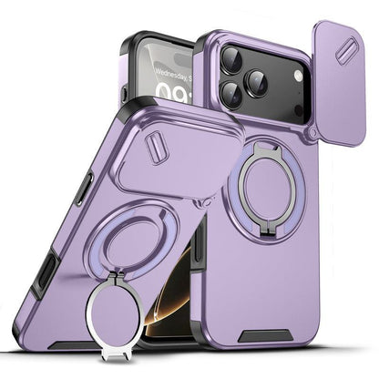 Military-Grade Shockproof Magnetic Case with Camera Slide & 360° Kickstand Ring