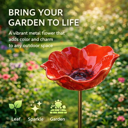 🐦 Handmade Metal Flower Garden Stake – Bird Bath & Outdoor Decor for Nature Lovers 🌸