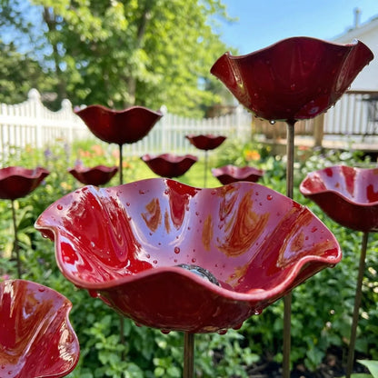 🐦 Handmade Metal Flower Garden Stake – Bird Bath & Outdoor Decor for Nature Lovers 🌸