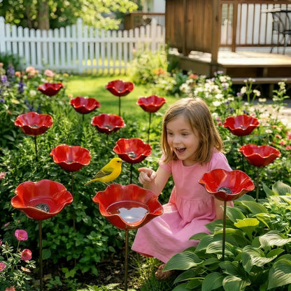 🐦 Handmade Metal Flower Garden Stake – Bird Bath & Outdoor Decor for Nature Lovers 🌸