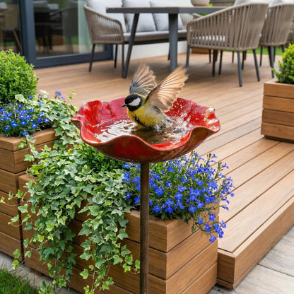 🐦 Handmade Metal Flower Garden Stake – Bird Bath & Outdoor Decor for Nature Lovers 🌸