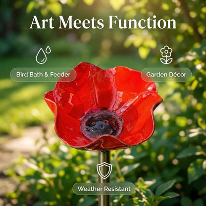 🐦 Handmade Metal Flower Garden Stake – Bird Bath & Outdoor Decor for Nature Lovers 🌸