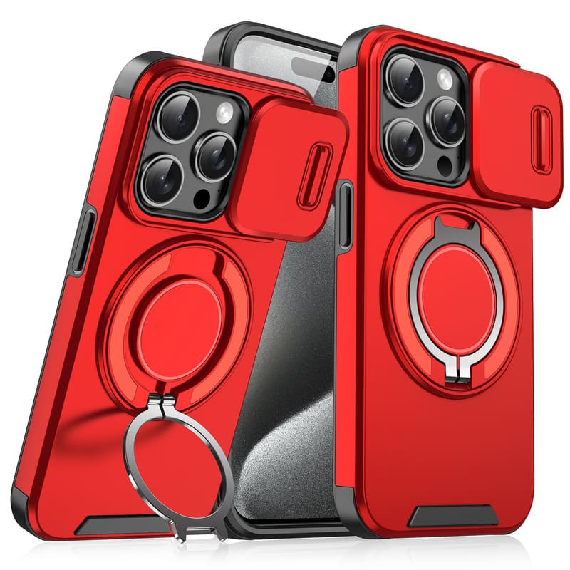 Military-Grade Shockproof Magnetic Case with Camera Slide & 360° Kickstand Ring