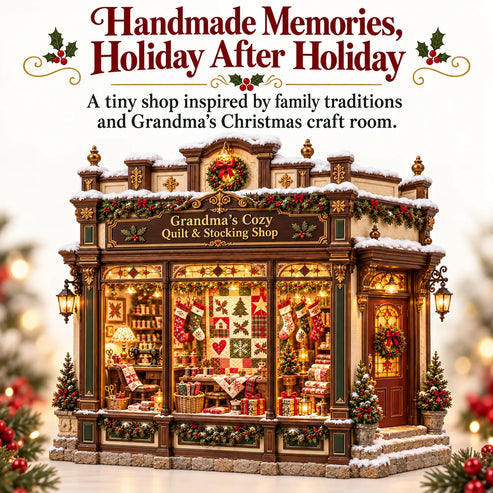 🧵 Grandma’s Cozy Quilt Shop DIY Kit 🎄 | Light-Up Christmas Miniature | Build Your Own Holiday Tradition