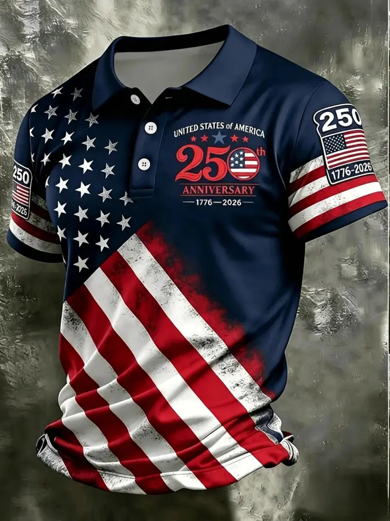🔥49% off-Patriotic American Flag Polo Shirt for Men, 250th Anniversary 1776-2026