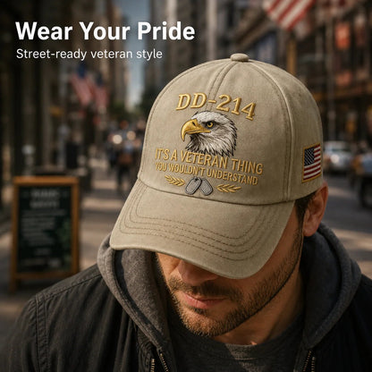 DD-214 Veteran 3D Embroidered Cap - "IT'S A VETERAN THING YOU WOULDN'T UNDERSTAND" 🎁 Free Honor Coin With Every Cap Purchase