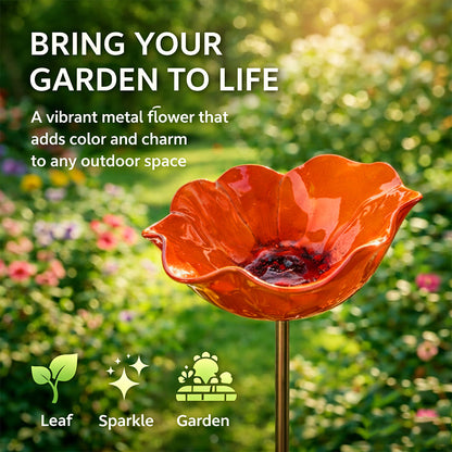 🐦 Handmade Metal Flower Garden Stake – Bird Bath & Outdoor Decor for Nature Lovers 🌸