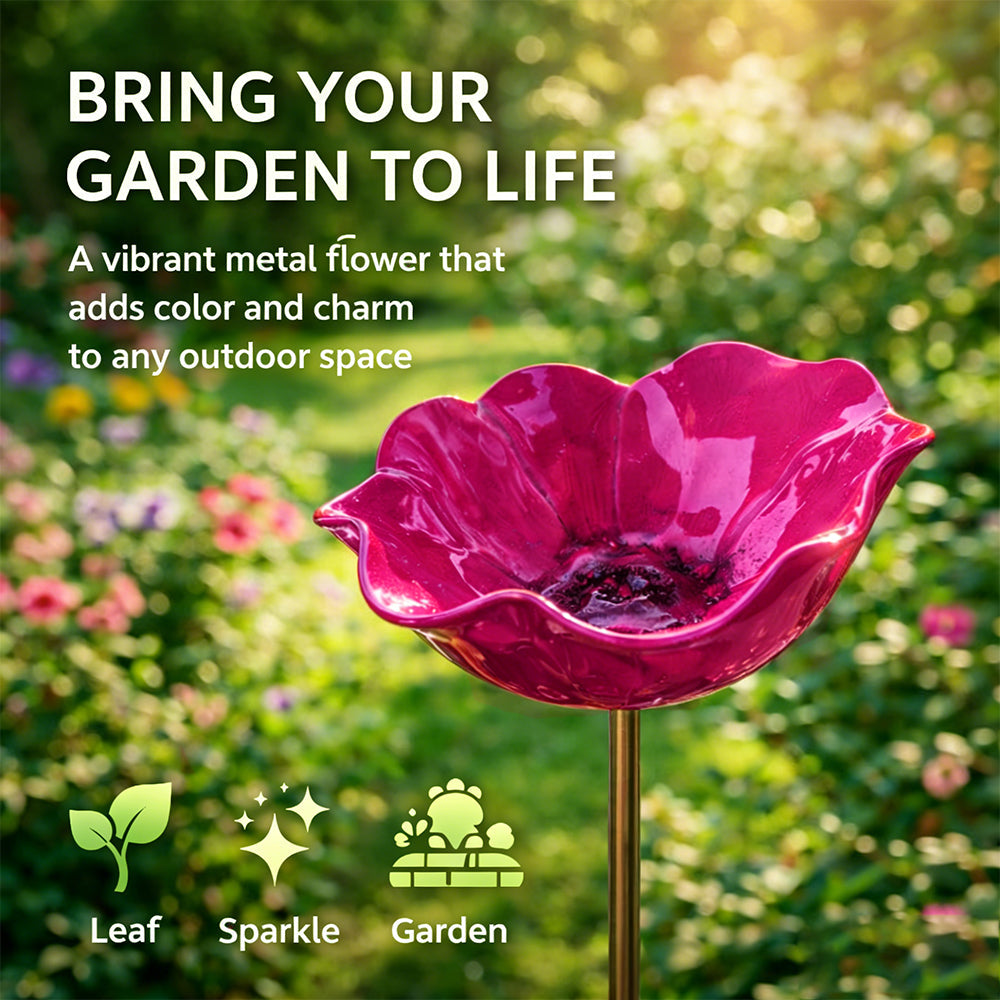 🐦 Handmade Metal Flower Garden Stake – Bird Bath & Outdoor Decor for Nature Lovers 🌸
