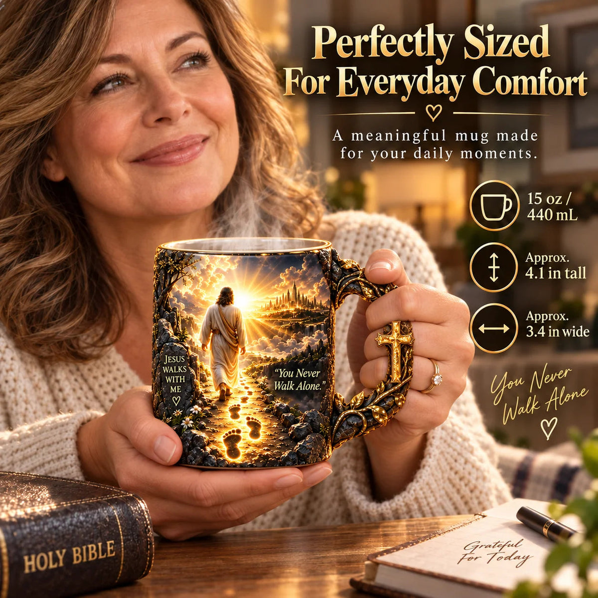 🔥Last Day 49% OFF♥✝️ Jesus Walks With Me™ – Heat-Reveal Faith Mug | You Are Never Alone