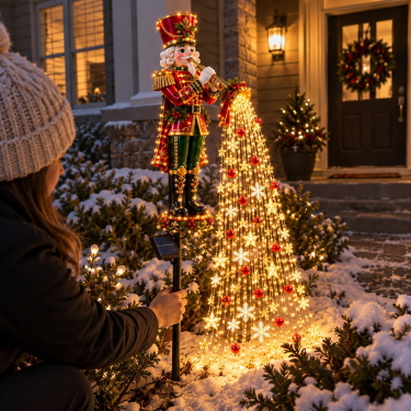 🎄 Weihnachtliche Sternenlichtkaskade – Solarbetriebene LED-Gartenstecker