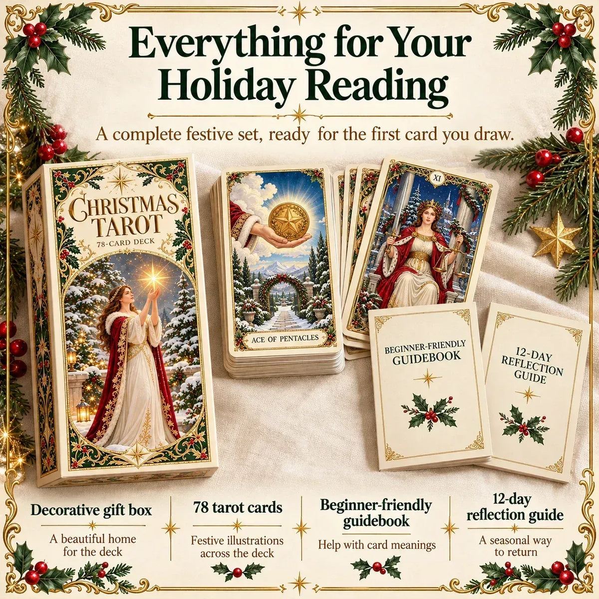 Last Day 49% OFF🎉-🔮 Yuletide Tarot Deck | 78 Festive Cards & A Guided 12-Day Holiday Ritual