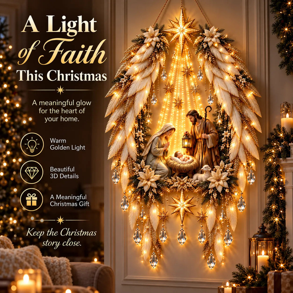 ✨👼 3D Heavenly Angel Wings Nativity Light✨ – Lighted Christmas Wall Decor  ✈️