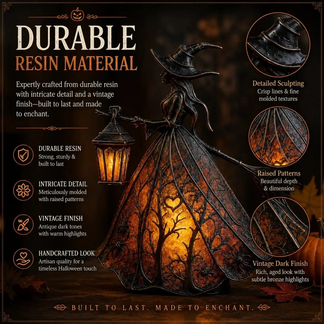 Detailed resin material and vintage finish of Halloween witch lamp