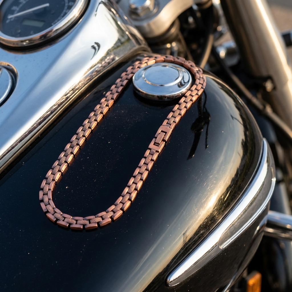 Copper chain on a motorcycle